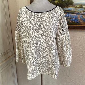 LOFT Black and White Floral Lace Blouse